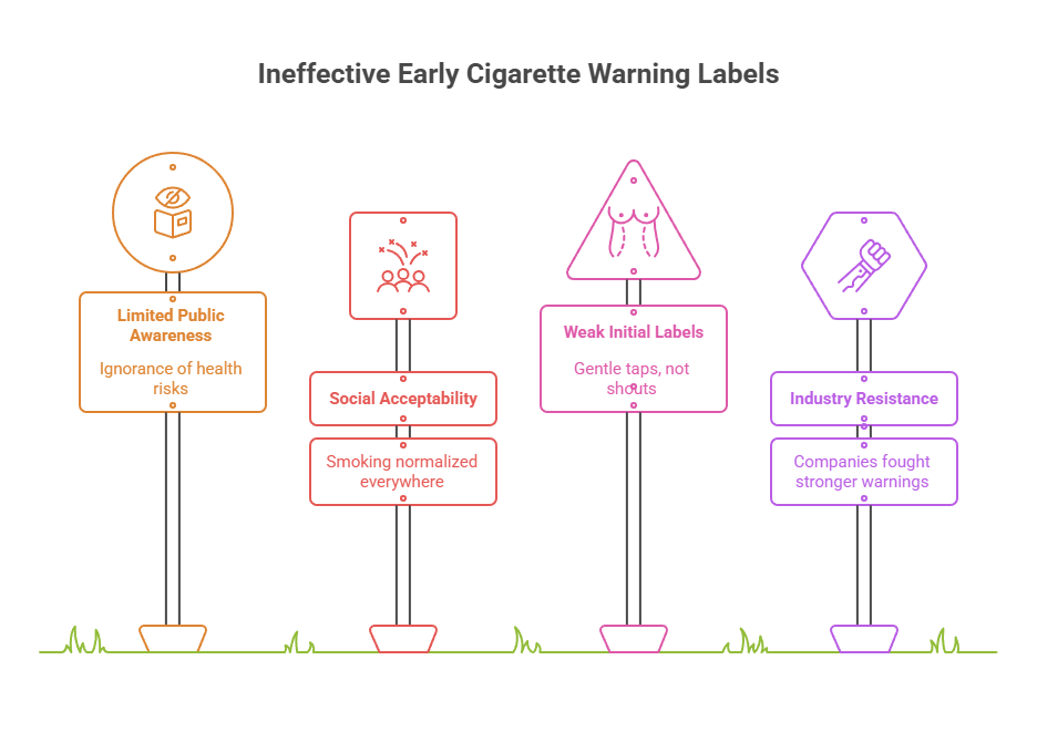 The History of Warning Labels on Cigarettes 2 Ineffective Early Cigarette Warning Labels