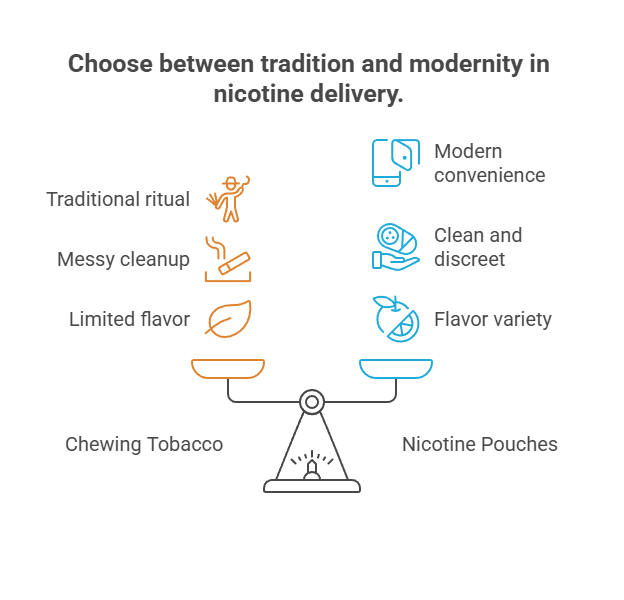 Nicotine Pouches vs Chewing Tobacco 2 Choose between tradition and modernity in nicotine delivery.